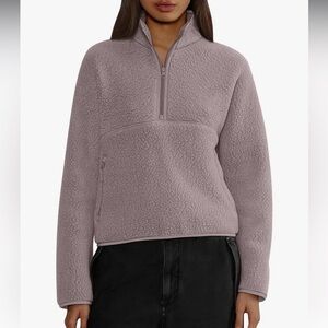 NWOT Womens Half Zip Pullover Cropped Sweatshirt, Sherpa Fleece Jacket